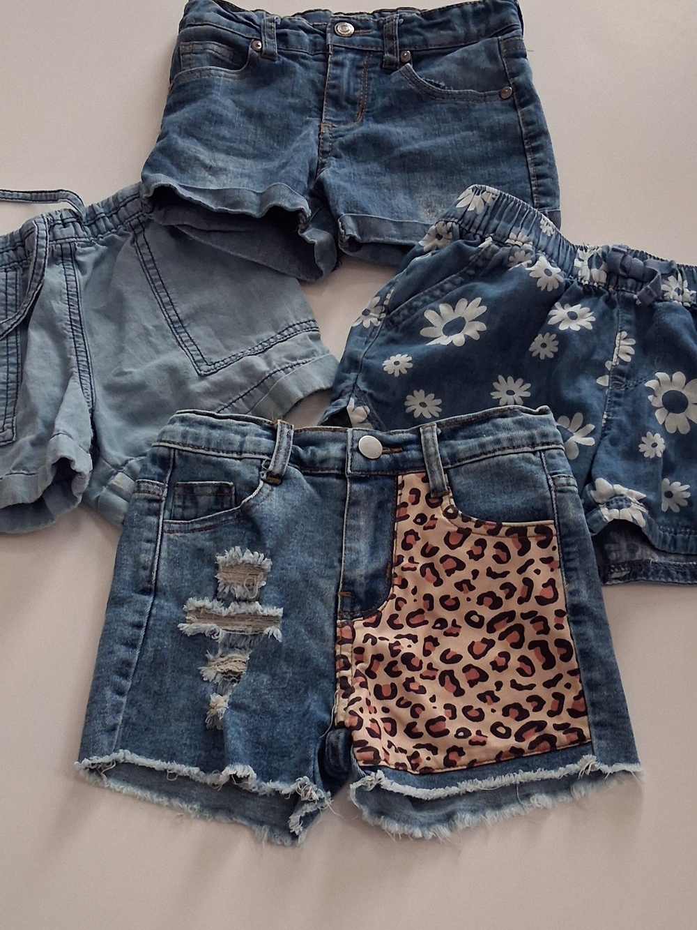 Girls' Denim Shorts with Leopard Patch - Blue
